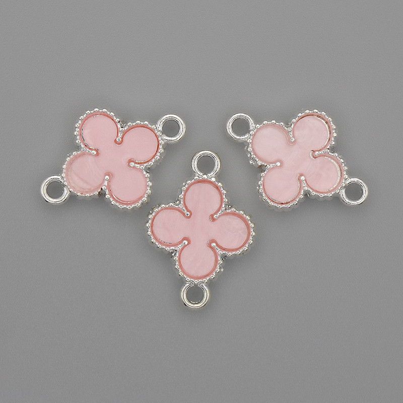 Konektor koniczyna w kolorze różowym, metal srebrzysty, 20×14 mm, ± op. 3 szt.