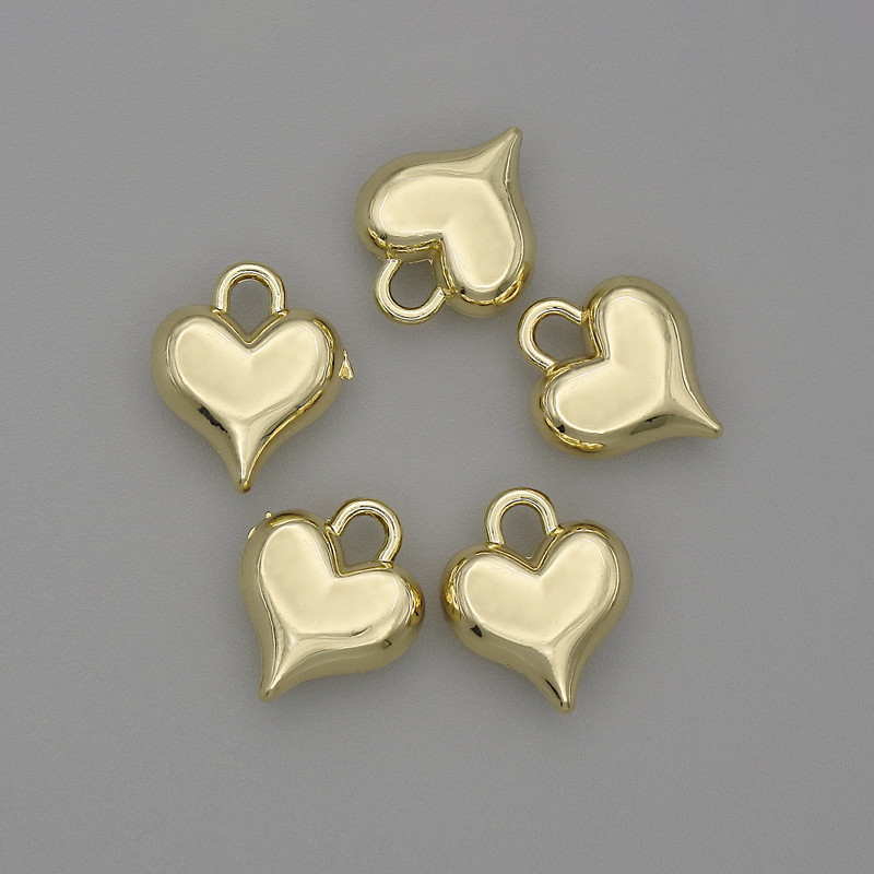 Zawieszka w kształcie serca, złoty metal, średnica 11×13 mm, op. 5 szt., otwór na uszko 2,5 mm+