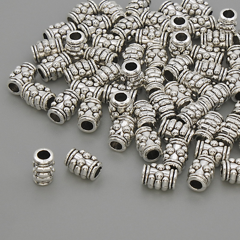 Okucia koralik-wkładka, kolor metalu srebrzysty, średnica 6,5×5 mm ± otwór 2,5 mm ± opakowanie 20 g (~59 szt.)