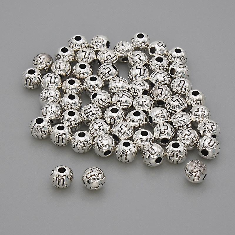 Koralik-wkładka do biżuterii, kolor metalu srebrzysty, średnica koralika 5 mm ±, otwór 1,5 mm ±, opakowanie 20 g (~ 60 szt.)