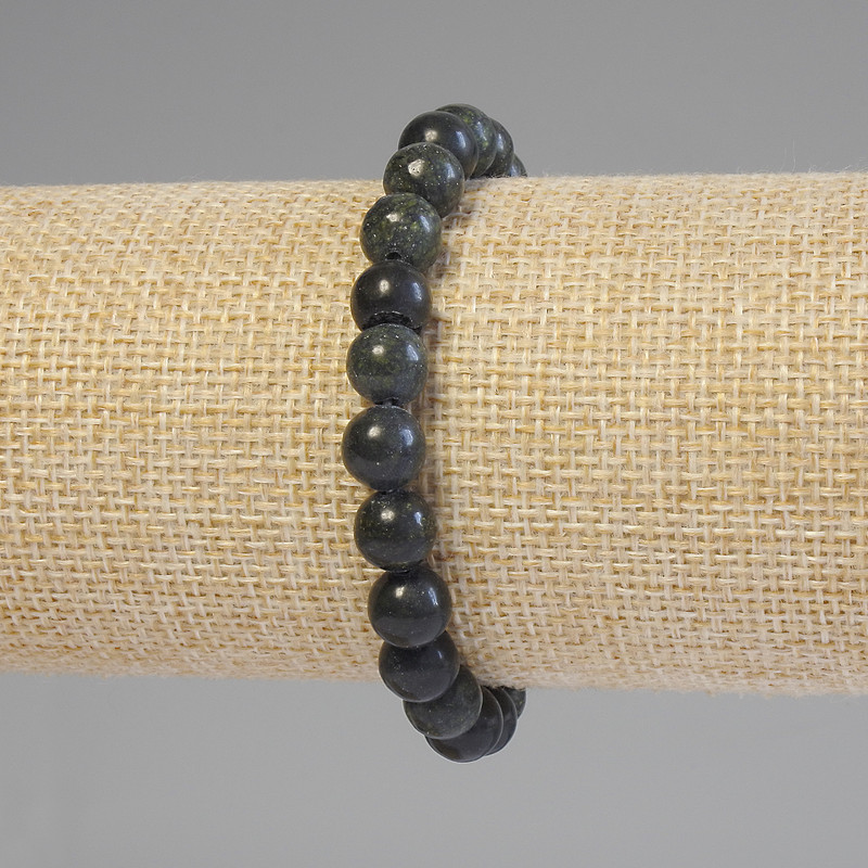 Bransoletka ze serpentynem, gładkie kule o średnicy 8 mm, długość 18 cm, elastyczna