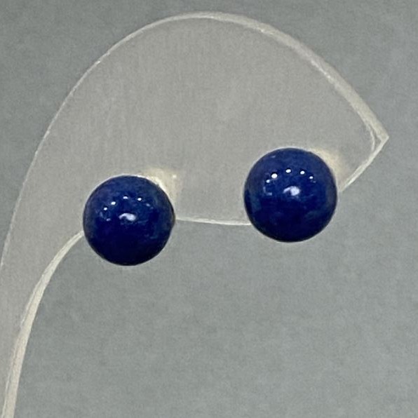 Kolczyki sztyfty z lazurytu (prasowane), metal pod srebro, 8 mm
