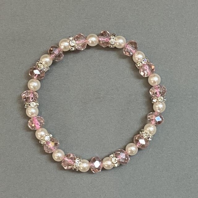 Bransoletka z czeskiego kryształu w kształcie rondeli, średnica 8×6 mm, sztuczne perły, kulka 6 mm, z metalowymi wstawkami, długość 18 mm, na elastycznej gumce