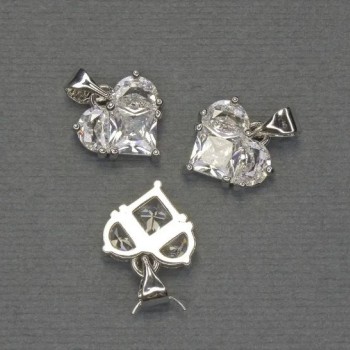 Wisiorek 'Serce' z białymi cyrkoniami ze srebrzystego metalu, średnica 10×12 mm, długość 17 mm+-