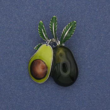 Broszka-wisiorek Awokado, kolorowa emalia, metal srebrzysty, 39×27 mm+