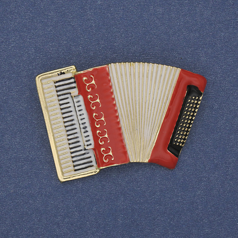 Broszka Harmonijka czerwona i biała emalia, złoty metal 43×28 mm+