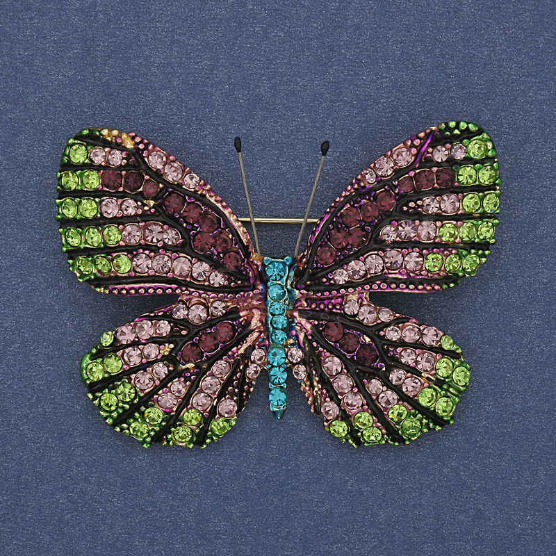 Broszka-wisiorek Motyl z kolorowymi kryształami w złotym odcieniu 50×39 mm+