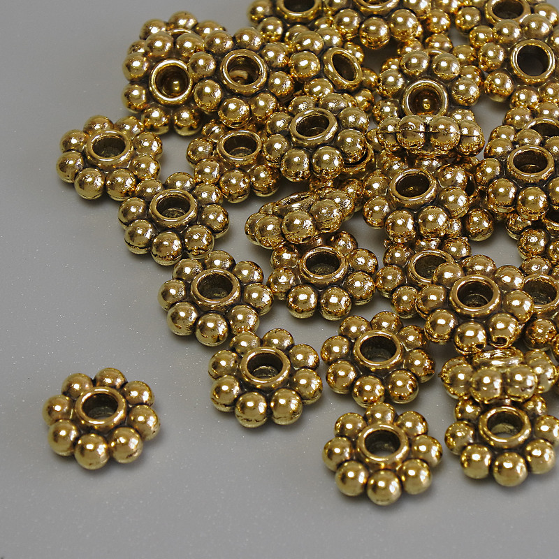 Wstawki koralikowe do biżuterii, kolor złoty, średnica 8×3 mm, otwór około 2,2 mm, opakowanie 20 g (~43 szt.)
