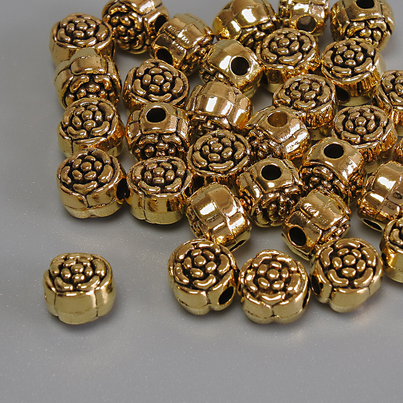 Koralik-wstawka w kształcie kwiatu, kolor złoty, średnica 6×5 mm ± otwór, średnica 1,9 mm ±, opakowanie 20 g (~32 szt.)