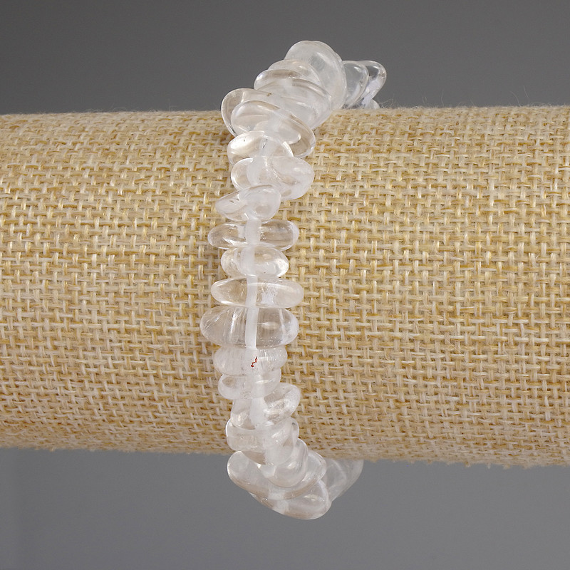 Bransoletka z kryształu górskiego fasetowanego, średnica 10–14×3–7 mm, długość około 18 cm, na elastycznej gumce