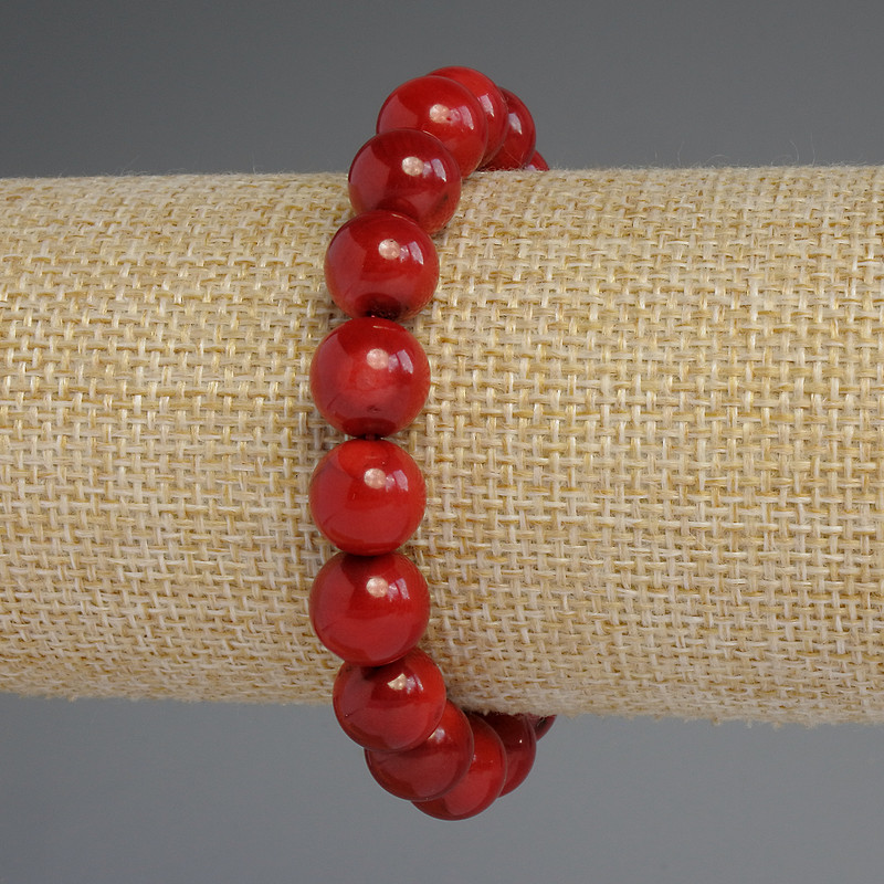 Bransoletka z koralu, gładkie kuleczki 10 mm, długość 18 cm, elastyczna