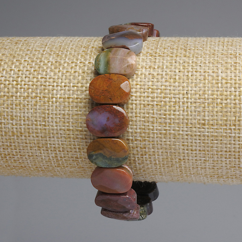 Bransoletka z fasetowanego jaspisu, zaokrąglone ogniwo, średnica 14×10 mm ±, długość 18 cm ±, elastyczna