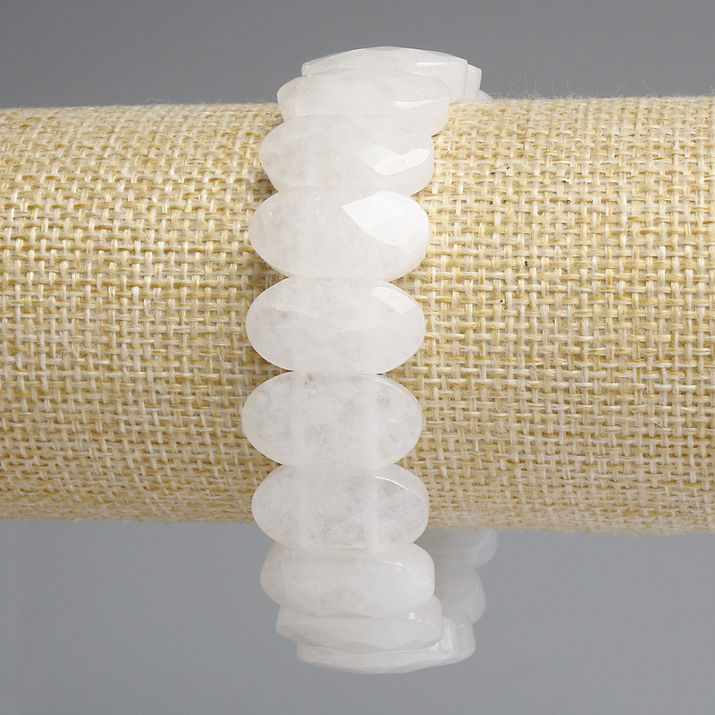 Bransoletka z górskiego kryształu, fasetowane zaokrąglone ogniwo, średnica 20×10, 5 mm +/-, długość 18 cm +/- elastyczna