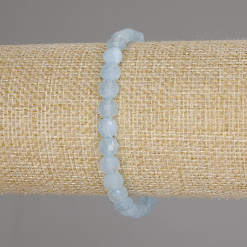 Bransoletka z akwamarynu, fasetowana monetka, średnica 6 mm, długość 18 cm, elastyczna
