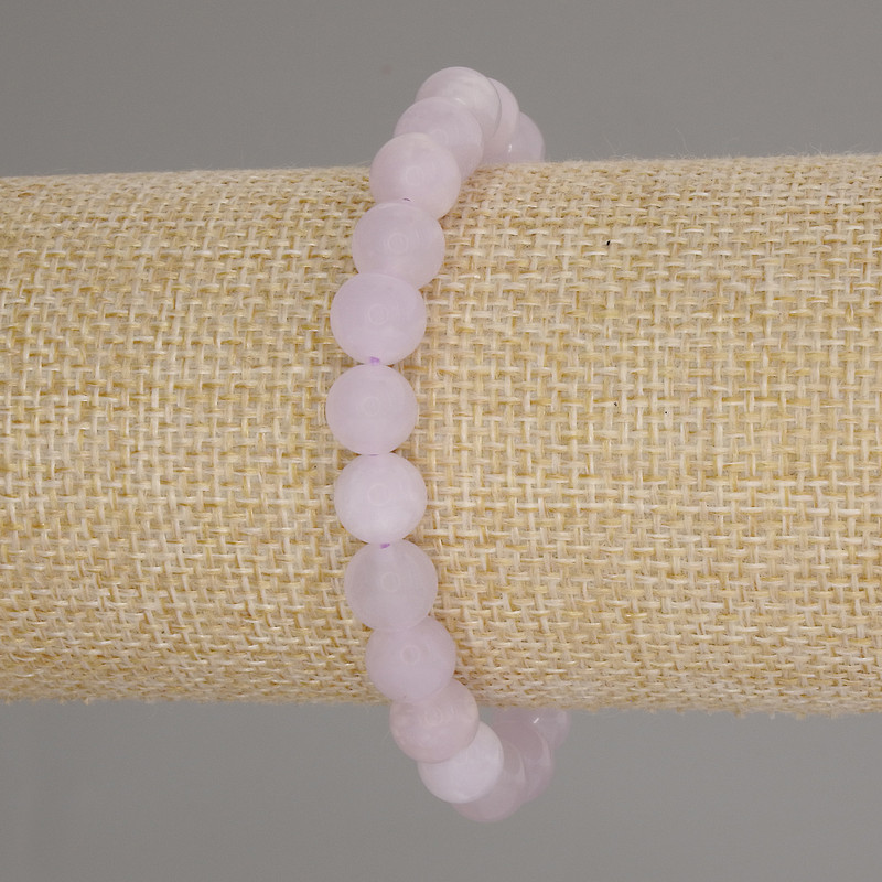 Bransoletka z kunzytu – gładkie kuleczki o średnicy 8 mm, długość 18 cm, elastyczna