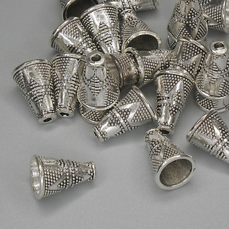 Końcówka do biżuterii, średnica 11×9 mm, średnica otworu 1,6–7 mm, srebrzysty kolor metalu, opakowanie 20 g ± 23 szt. +