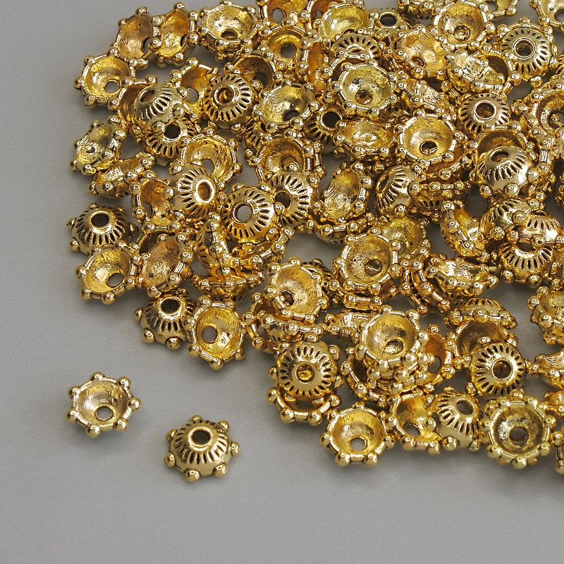 Czapeczki do koralików, kolor złoty, średnica 5,5×1 mm ± otwór 1,3 mm ± opakowanie 20 g (~143 szt.)