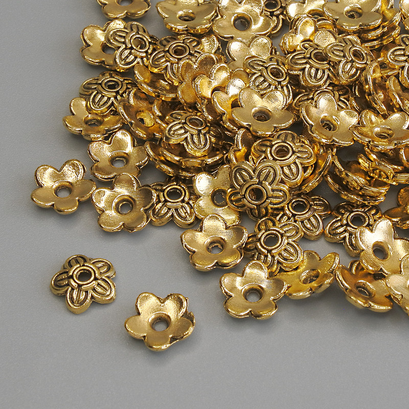 Czapeczka do koralików, kolor metalu złoty, średnica 7,5×1 mm ± otwór 1,7 mm ± opakowanie 20 g (~87 szt.)