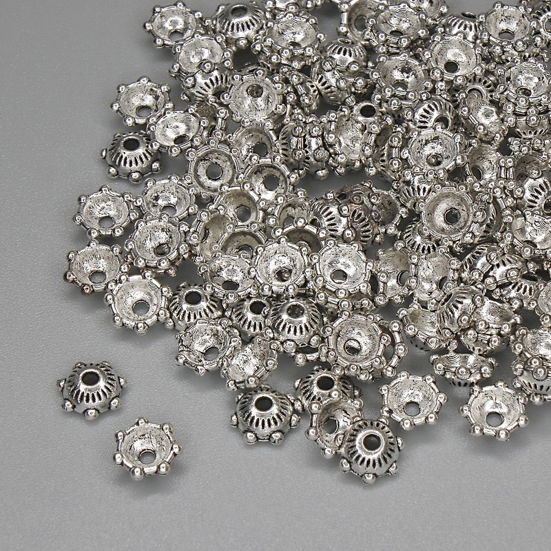 Czapeczka do koralików, srebrny kolor metalu, 6 × 1 mm ± otwór 1,4 mm ± opakowanie 20 g (~146 szt.)