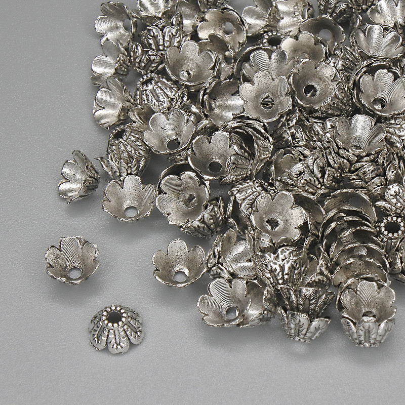 Kapturek do koralika, kolor metalu: srebrny, średnica 6×1 mm, otwór 1,5 mm, opakowanie 20 g (~155 szt.)