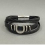 Bransoletka męska z ekoskóry czarna z metalowymi wstawkami, grubość 12 mm ±, długość 22 cm ±, srebrny metal na zapięciu
