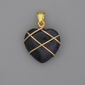 Wisiorek Serce w oplataniu z awanturynem Noc Kairu 21×21 mm, Ø 30 mm