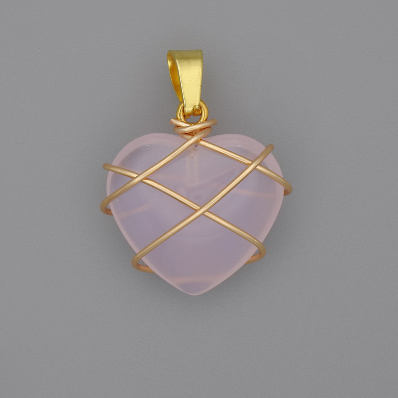 Wisiorek Serce w oplocie z różowego kwarcu, 21×21 mm, średnica 30 mm