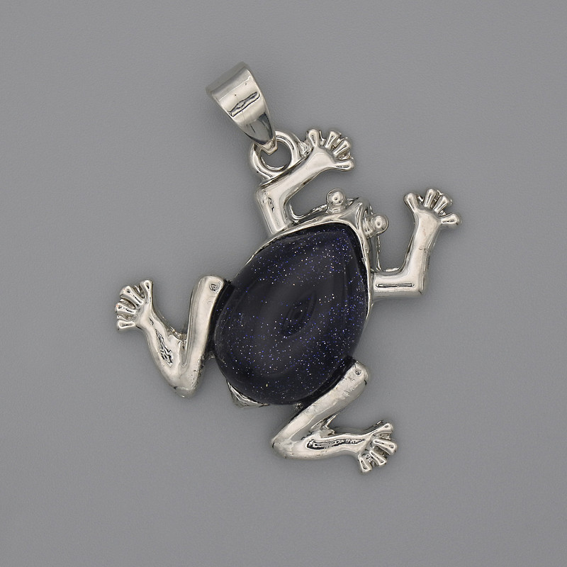 Wisiorek Żaba z awenturytem Noc Kairu 29×28 mm, długość 37 mm+