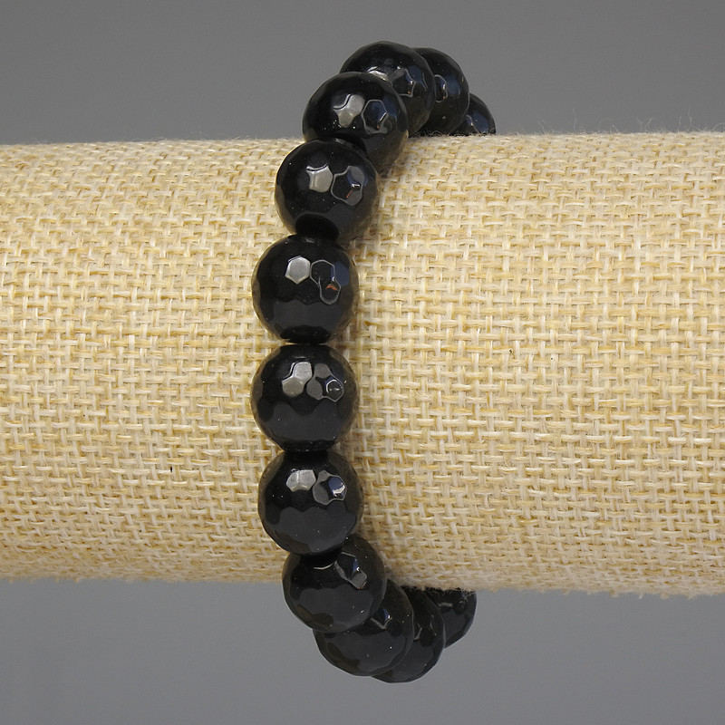 Bransoletka z czarnego agatu fasetowana kulka 12 mm ±, długość 18 cm ±, elastyczna