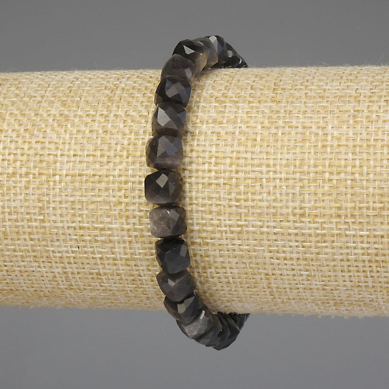 Bransoletka ze srebrzystego obsydianu, szlifowany sześcian 6×6 mm, długość 18 cm, elastyczna