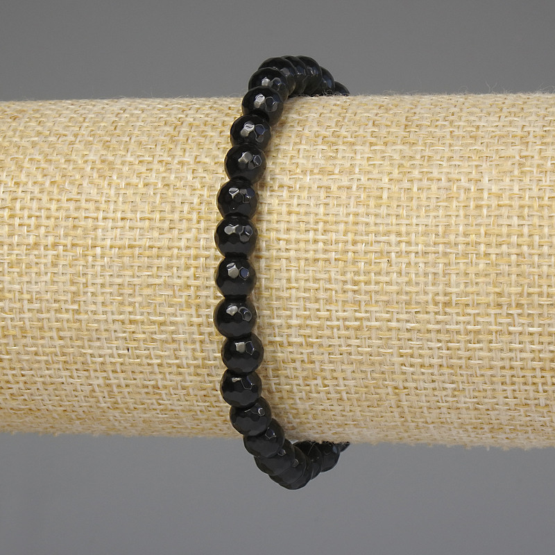 Bransoletka z czarnego agatu, fasetowana kulka 6 mm, długość 18 cm, elastyczna