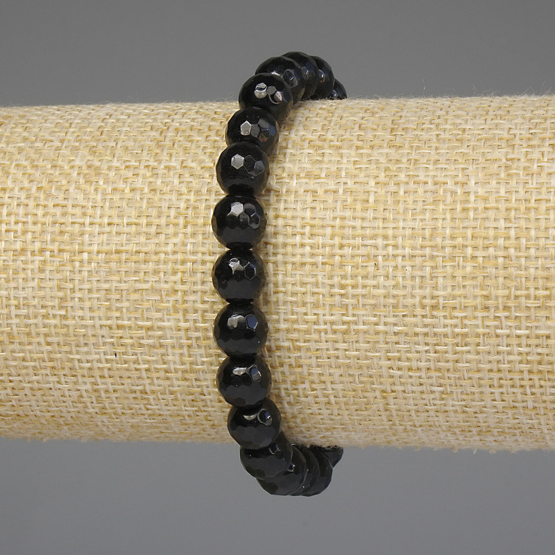 Bransoletka z czarnego agatu, fasetowane kulki 8 mm, długość 18 cm, elastyczna