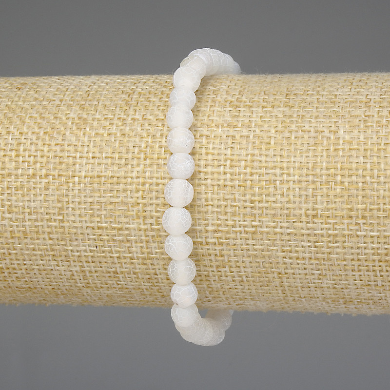 Bransoleta z białego agatu mroźnego – gładkie kuleczki 6 mm +/-, długość 18 cm +/- elastyczna