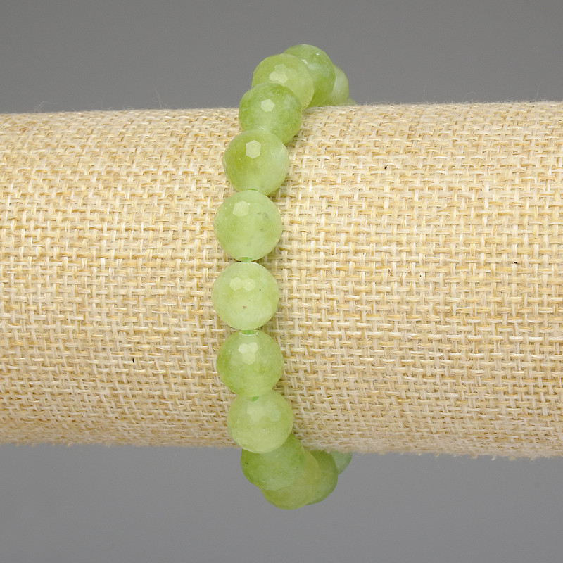 Bransoletka z chryzolitów i oliwinów, fasetowane kuleczki 10 mm, długość 18 cm, elastyczna