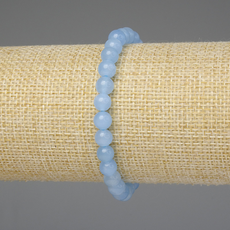 Bransoletka z akwamarynu, gładkie kuleczki 6 mm, długość 18 cm, elastyczna