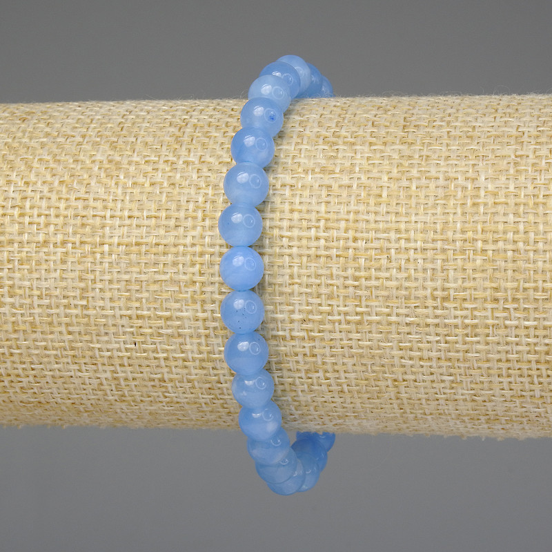 Bransoletka z akwamarynu, gładka kulka 6 mm, długość 18 cm, elastyczna