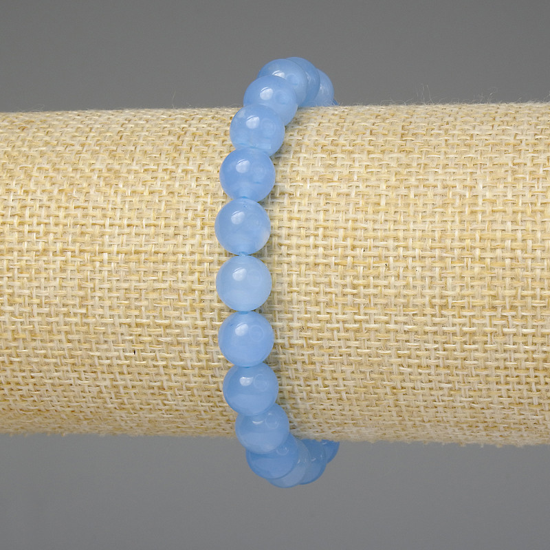 Bransoletka z akwamarynu – gładkie kulki 8 mm, długość 18 cm, elastyczna