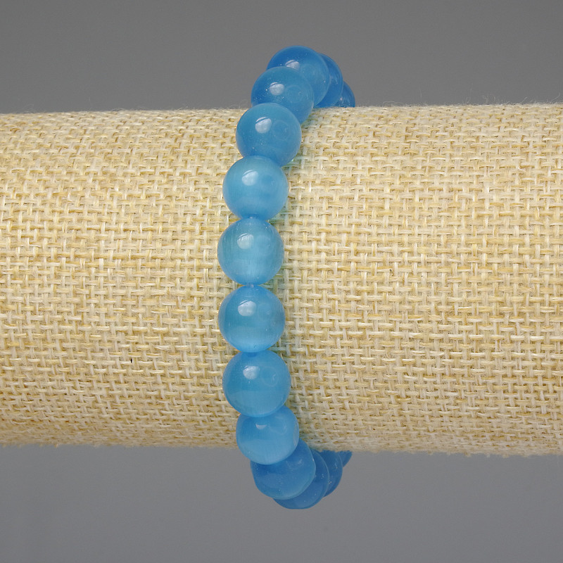 Bransoletka Lazurowe Kocie Oko, gładkie kuleczki 10 mm, długość 18 cm, elastyczna