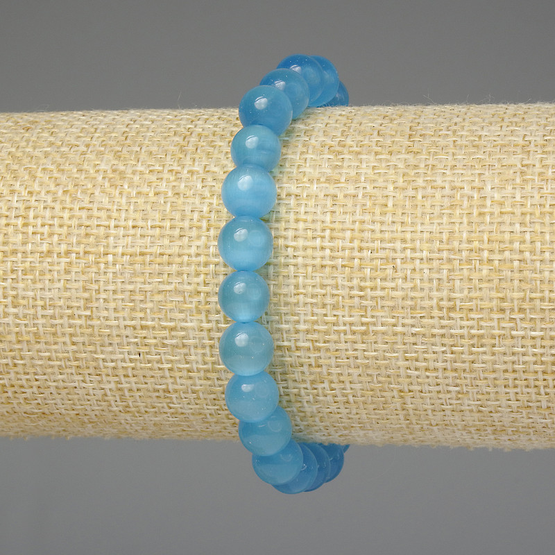 Bransoletka Lazurowe Kocie Oko, gładkie kulki 8 mm, długość 18 cm, elastyczna