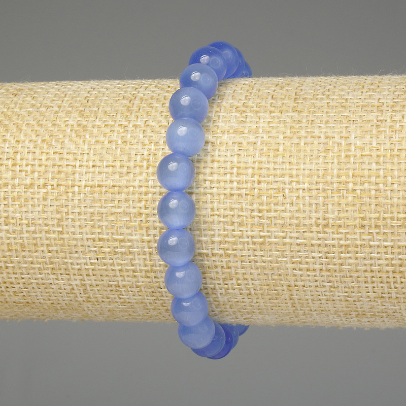 Bransoletka z niebieskim kocim okiem, gładkie kulki 8 mm, długość 18 cm, elastyczna