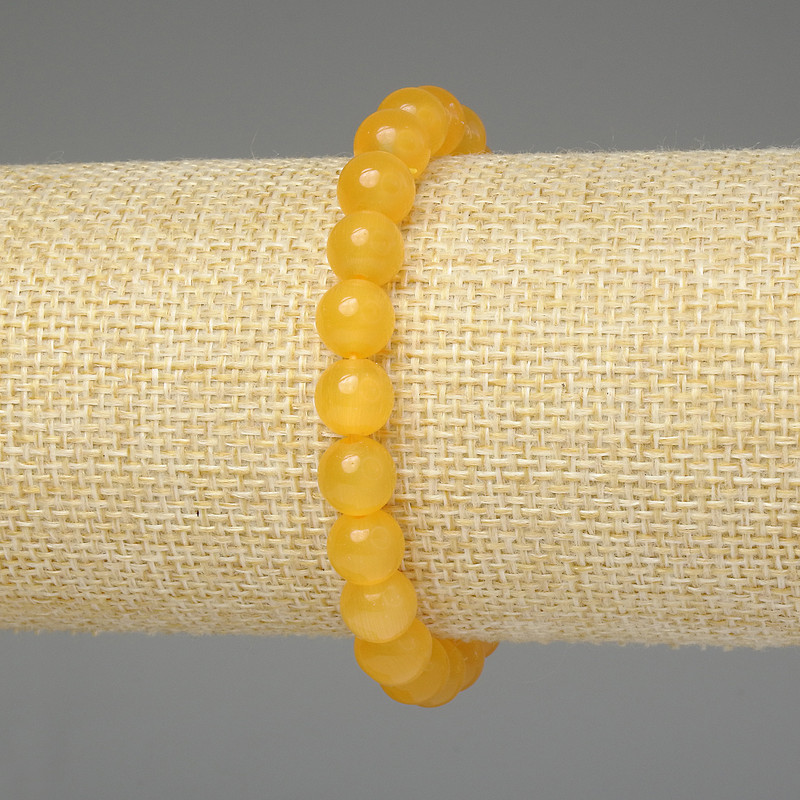 Bransoletka z żółtym kocim okiem, gładkie kulki 8 mm, długość 18 cm, elastyczna