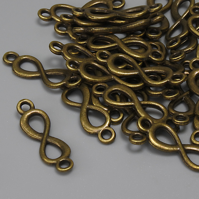 Konektor Nieskończoność, kolor metalu brązowy, 20×6 mm, opakowanie 29 szt.