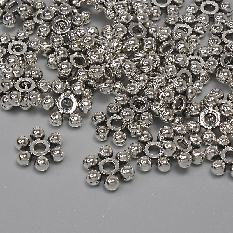 Wstawka koralikowa do biżuterii, kolor metalu: srebrny, rozmiar 7×2 mm, otwór o średnicy około 1,5 mm, opakowanie 44 szt. +