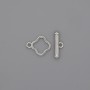 Zapięcie toggle w kształcie koniczyny, srebrny kolor metalu, 14×3 mm ±, średnica 10 mm ±, średnica otworu 8 mm ±