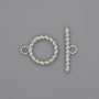 Zapięcie toggle, średnica 22×2,5 mm ±, koło o średnicy 15 mm ±, średnica otworu 10 mm ±, kolor metalu: srebrny