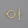 Zapięcie toggle, złoty kolor metalu, średnica 23×3,5 mm, pierścień, średnica 14 mm, średnica otworu 10 mm ±
