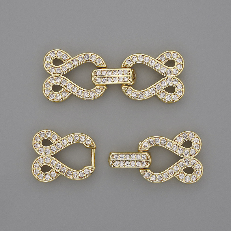 Zapięcie do biżuterii na dwie nici z białymi kryształami, średnica 30×12 mm, złoty kolor metalu