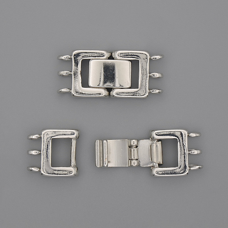 Zapięcie na 3 nici, 25×11 mm, srebrny kolor metalu