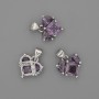 Wisiorek w kształcie serca z fioletowymi kryształami, 12×12 mm, długość 17 mm, srebrzysty metal