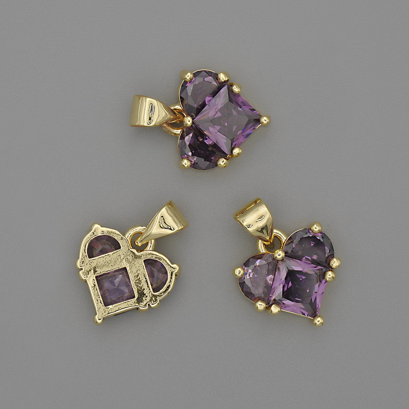 Wisiorek Serce z fioletowymi kryształami 12×12 mm ± długość 17 mm ± złoty metal